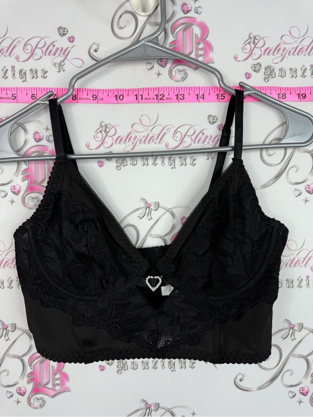 Black Lace Bralette with Heart Charm